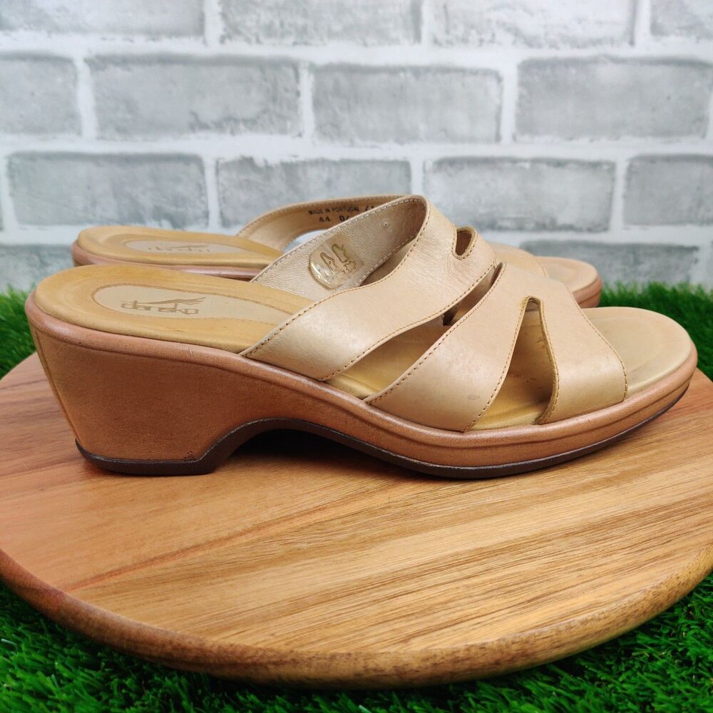 Dansko Avril Sandals Women's 10.5 Slide Leather Slip On Wedge Open Toe Portugal